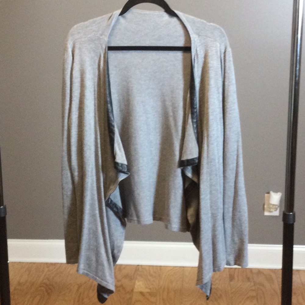 2X Light Gray Open-Front Draped Sweater Jacket